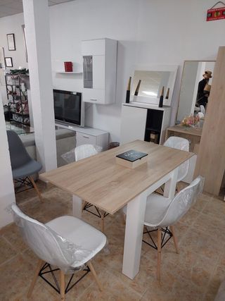 Mesa comedor 4 sillas - blanca y beige