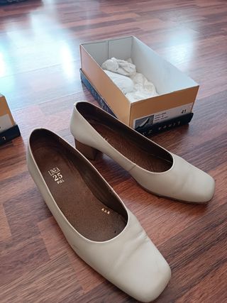 Zapatos Piel Negro y Beige 41