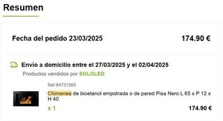 Chimenea bioetanol Pisa Nero L65