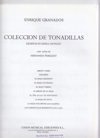 E. Granados. Colección de tonadillas. Canto/piano