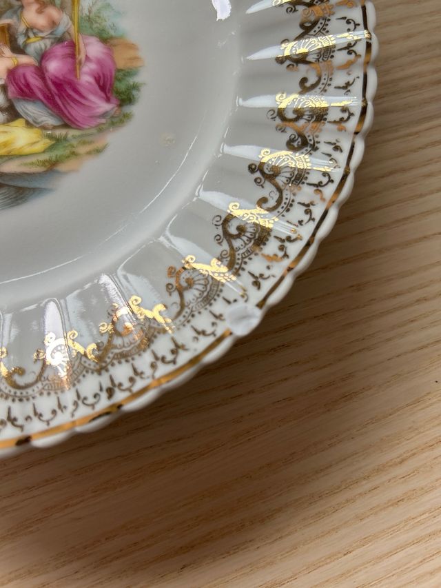 Juego té merienda Santaclara porcelana dorada