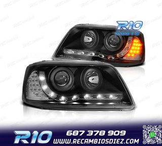 FAROS VOLKSWAGEN VW T5 03-09 LUZ DIURNA LED FONDO NEGRO
