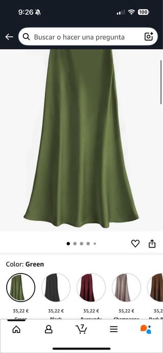 Falda de satén verde oliva