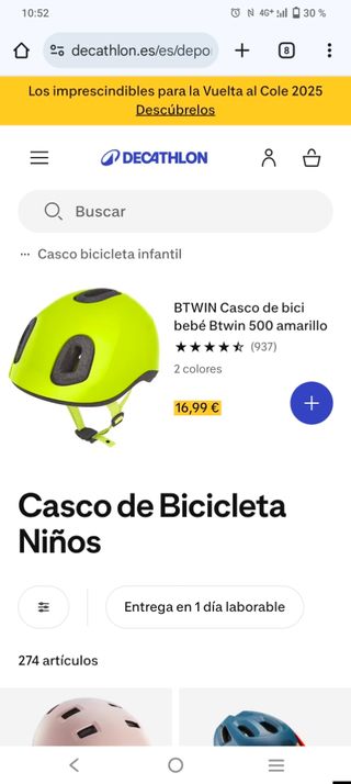 Casco bici niño Btwin 500 amarillo