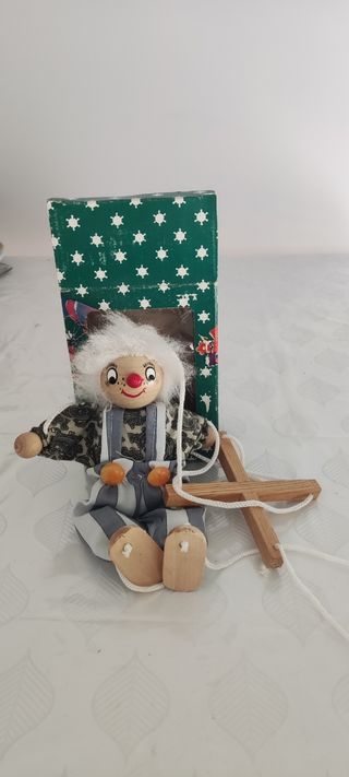 Marioneta payaso madera vintage