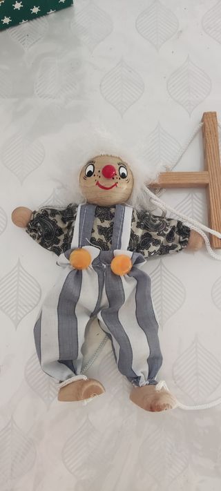 Marioneta payaso madera vintage