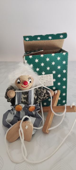 Marioneta payaso madera vintage