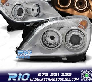 FAROS PARA OPEL ASTRA H 04-09 OJOS ANGEL FONDO CROMO