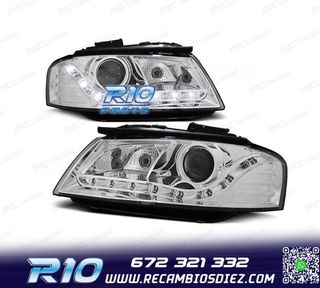 FAROS PARA AUDI A3 8P 03-08 FONDO CROMO LUZ DIURNA LED