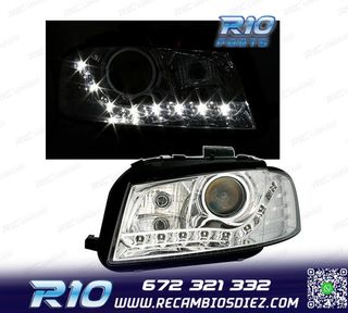 FAROS PARA AUDI A3 8P 03-08 FONDO CROMO LUZ DIURNA LED
