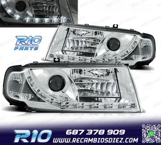 FAROS PARA SKODA OCTAVIA 01-04 LUZ DIURNA LED FONDO CROMO