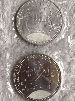 LOTE 2 MONEDAS PLATA 12€ (AÑO 2006 Y 2007). NUEVAS