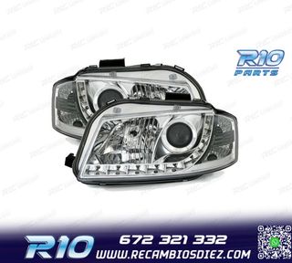 FAROS AUDI A3 8P 03-08 LUZ DIURNA LED FONDO CROMO