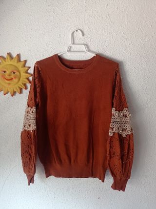 Jersey Zara marrón encaje