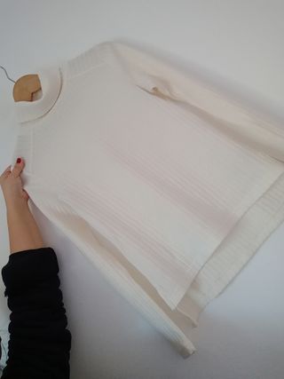 Jersey cuello alto crema punto fino talla XS