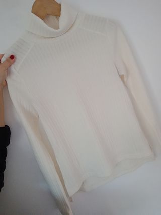 Jersey cuello alto crema punto fino talla XS