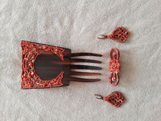 Peineta, pendientes & broche | Coral