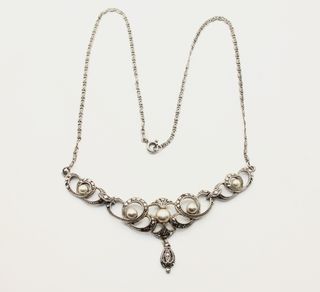 Magnifico collier Art Deco 1930 argento marcasite 