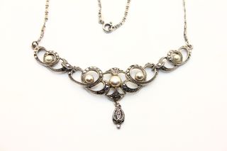 Magnifico collier Art Deco 1930 argento marcasite 