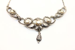 Magnifico collier Art Deco 1930 argento marcasite 
