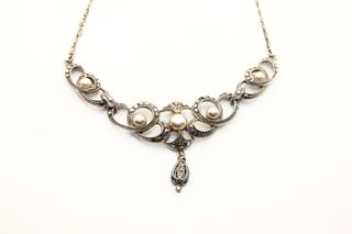 Magnifico collier Art Deco 1930 argento marcasite 
