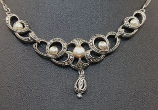 Magnifico collier Art Deco 1930 argento marcasite 