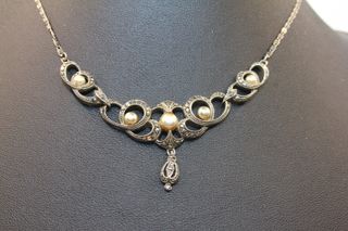 Magnifico collier Art Deco 1930 argento marcasite 