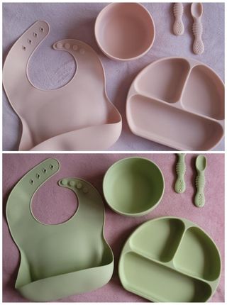 Vajilla bebé silicona: 2 kits