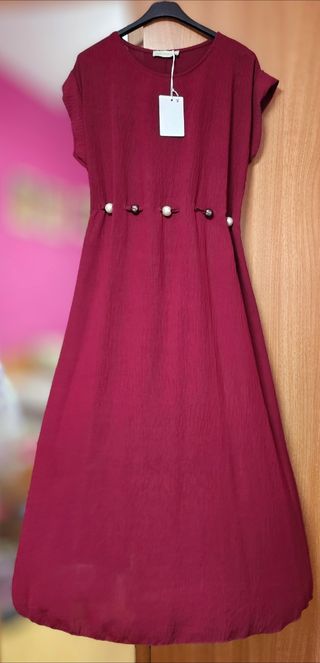 Vestido largo granate - Cinturón