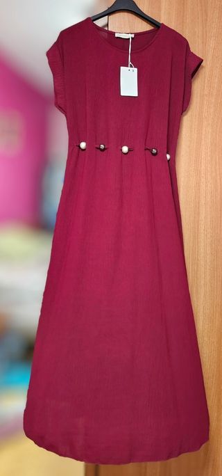 Vestido largo granate - Cinturón