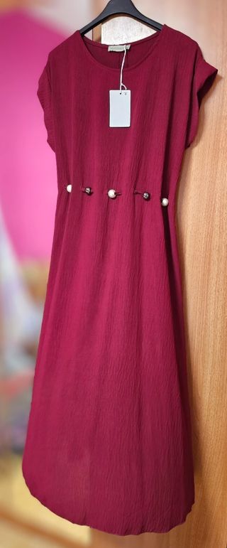 Vestido largo granate - Cinturón