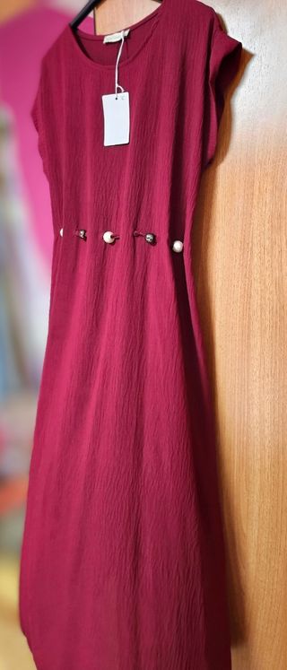 Vestido largo granate - Cinturón