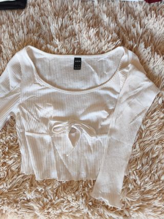 Crop top blanco manga larga