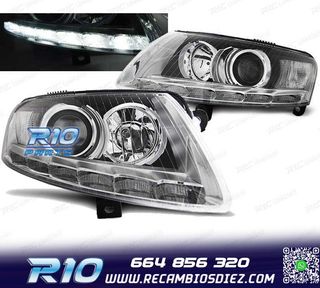 FAROS AUDI A6 C6 04-08 XENON LUZ DIURNA LED DRL CROMADOS
