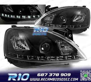 FAROS PARA OPEL CORSA C 00-06 LUZ DIURNA LED NEGROS