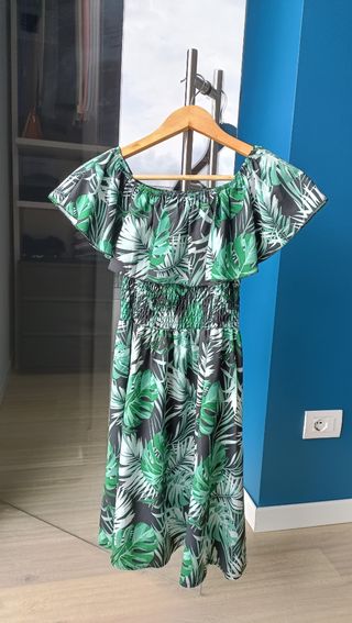 Abito estivo fantasia tropicale verde, tg. Unica 