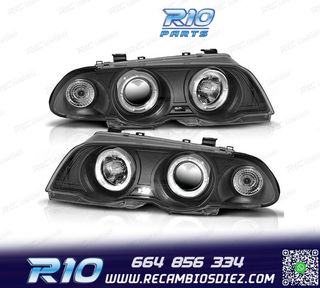 FAROS BMW E46 4 PUERTAS 98-01 OJOS ANGEL FONDO NEGRO