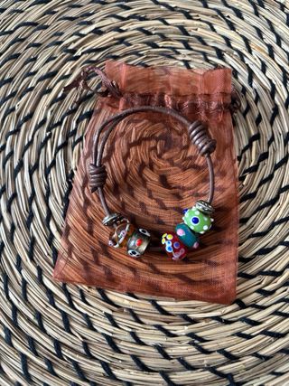Pulsera cuero marrón - Cristales
