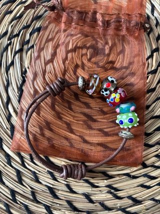 Pulsera cuero marrón - Cristales