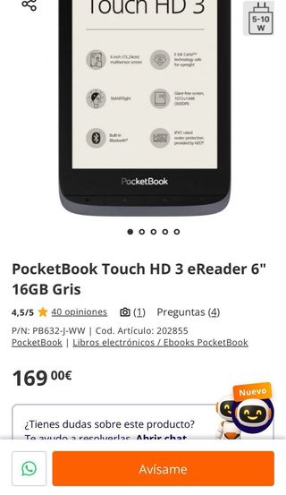 PocketBook Touch HD 3 - 6" Gris Libro electronico