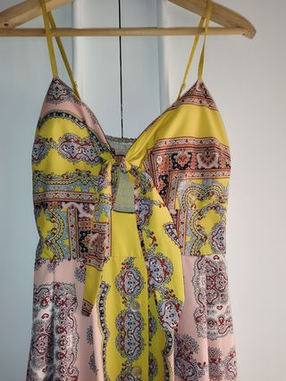 Vestido largo estampado - Amarillo y Rosa