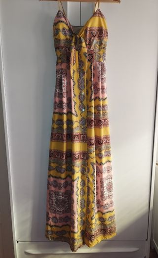 Vestido largo estampado - Amarillo y Rosa