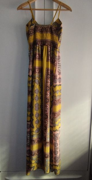 Vestido largo estampado - Amarillo y Rosa