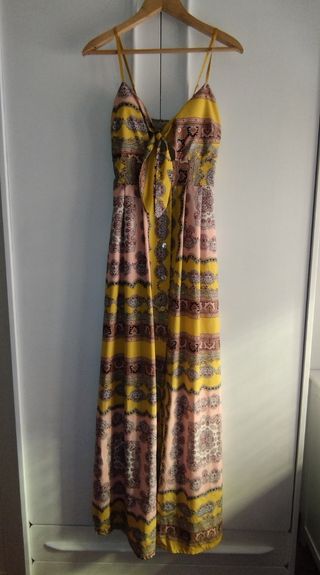 Vestido largo estampado - Amarillo y Rosa