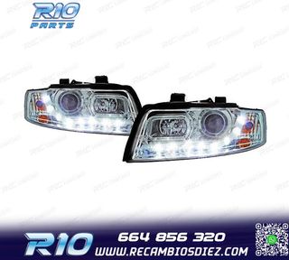 FAROS AUDI A4 B6 00-04 LUZ DIURNA LED FONDO CROMO