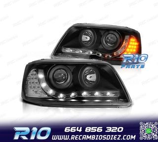 FAROS VOLKSWAGEN VW T5 03-09 LUZ DIURNA LED FONDO NEGRO