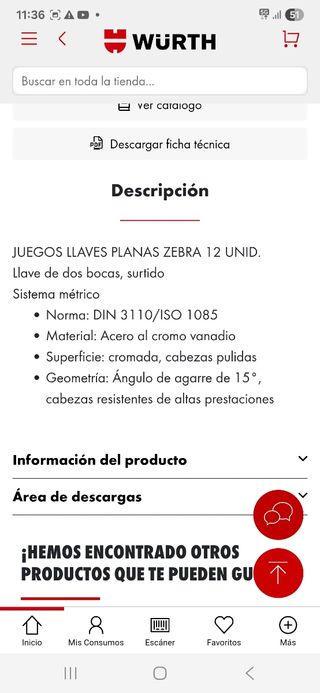 Juego Llaves fijas Wurth 12uds