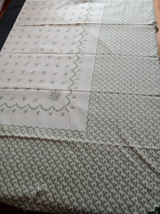 Colcha cama 135 cms - algodón beige/verde