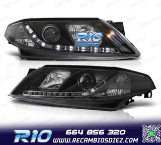 FAROS RENAULT LAGUNA 01-05 LUZ DIURNA LED FONDO NEGRO