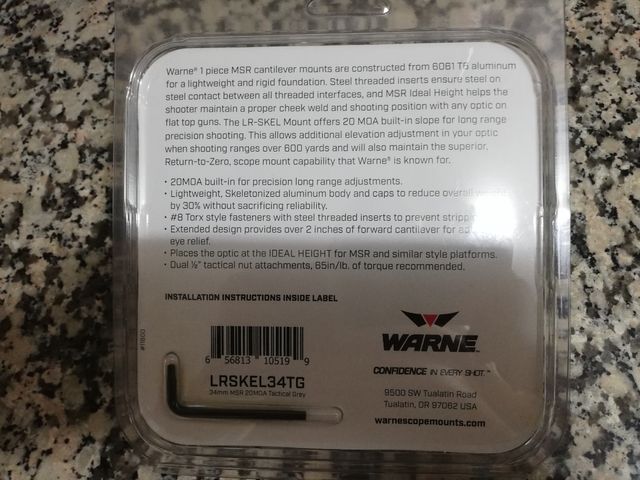 Montura Warne LR-SKEL 20MOA 34mm